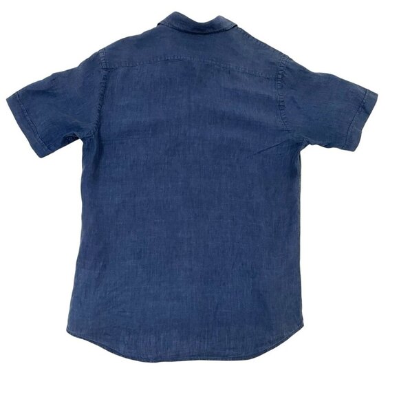 Neiman Marcus 100% Linen Button Up Short Sleeve Shirt Blue size Medium - Picture 2 of 4